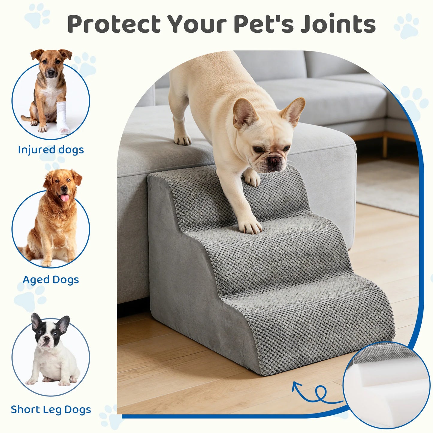 3-5 Step High-Density Foam Dog Stairs Ramp For Indoor Use