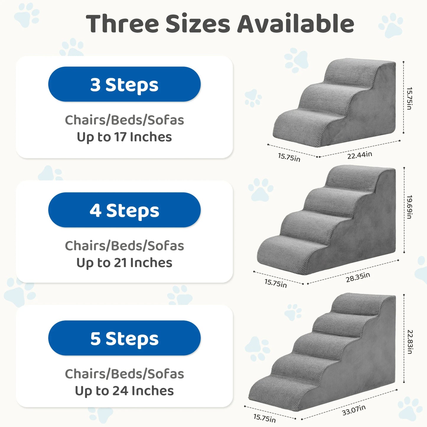 3-5 Step High-Density Foam Dog Stairs Ramp For Indoor Use