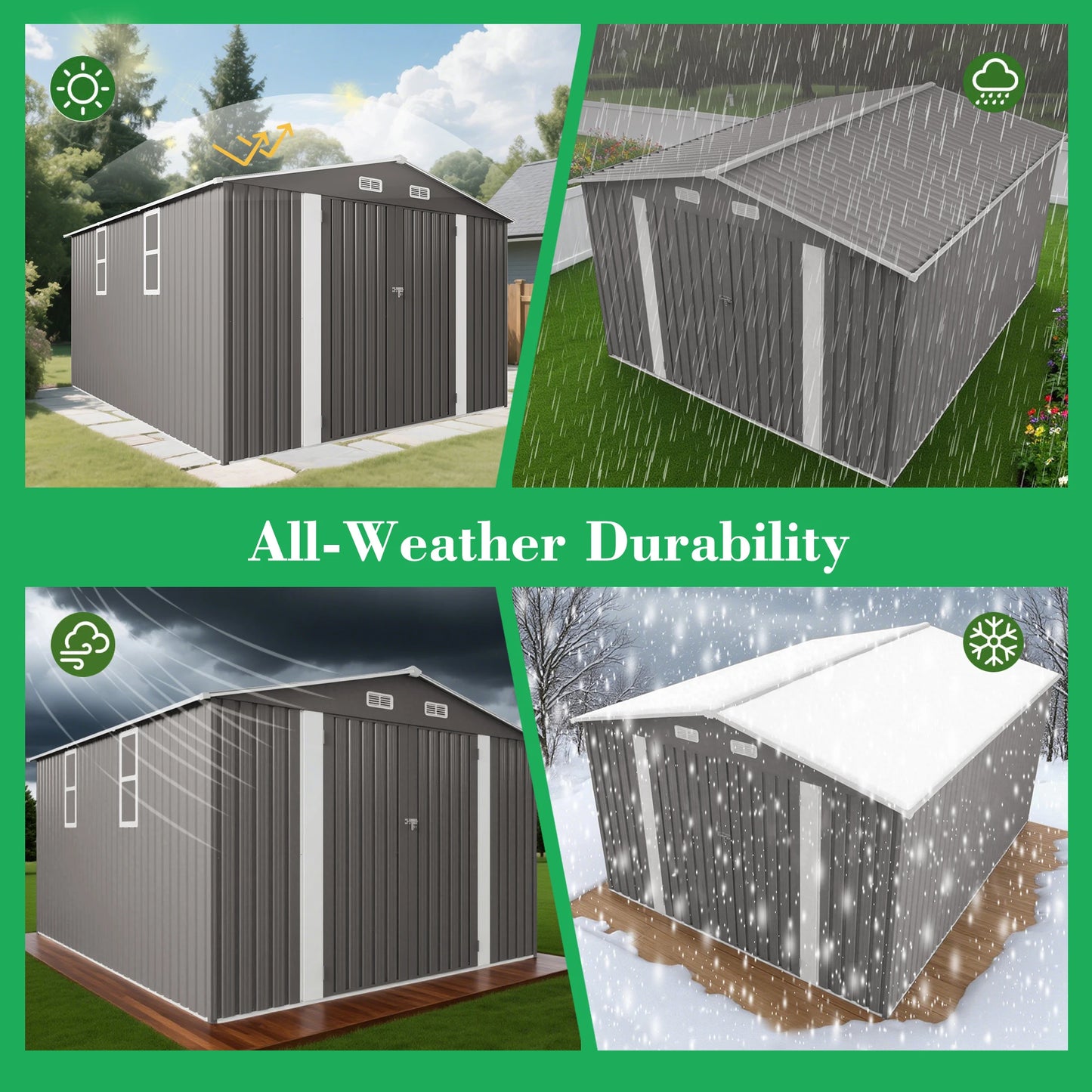 SUSUA Outdoor Metal Storage Shed With Double Door Waterproof
