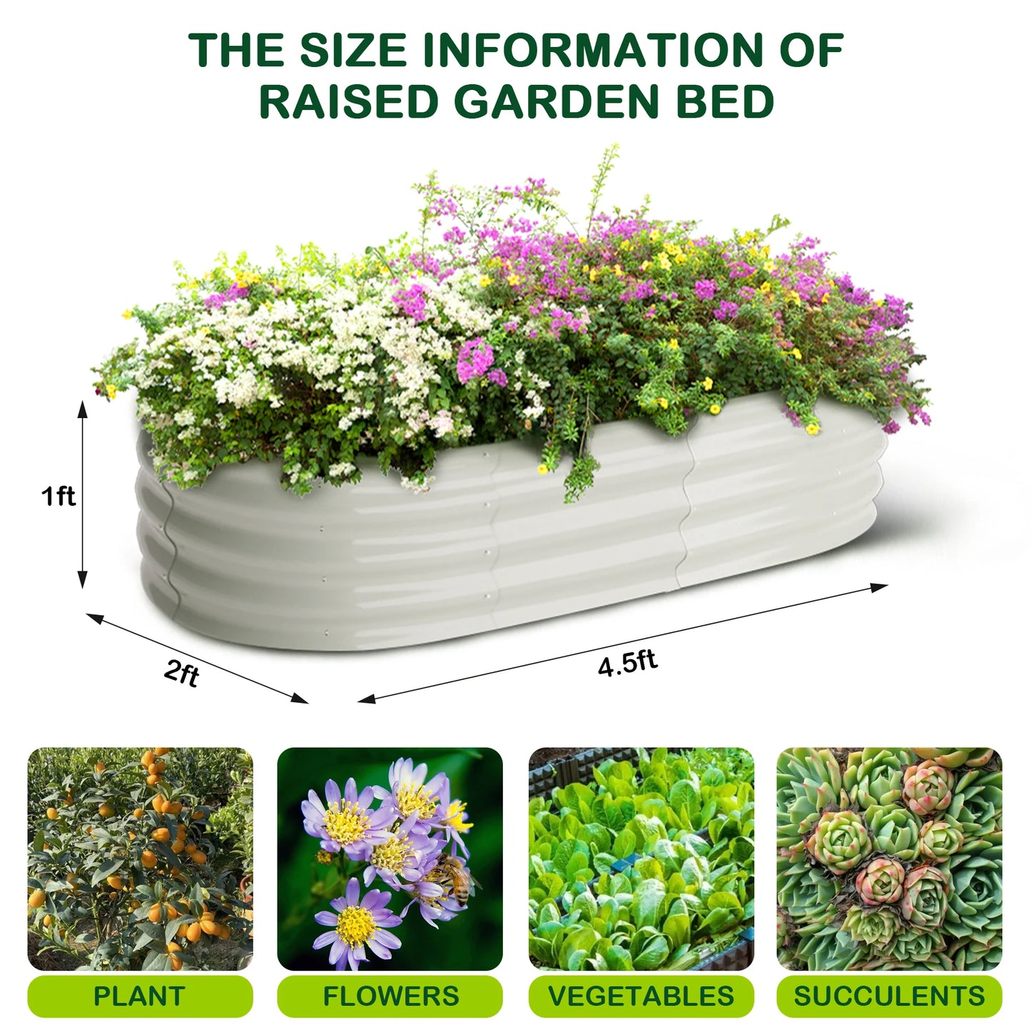 HiMISS Oval Raised Garden Bed in Galvanized Steel for Outdoors