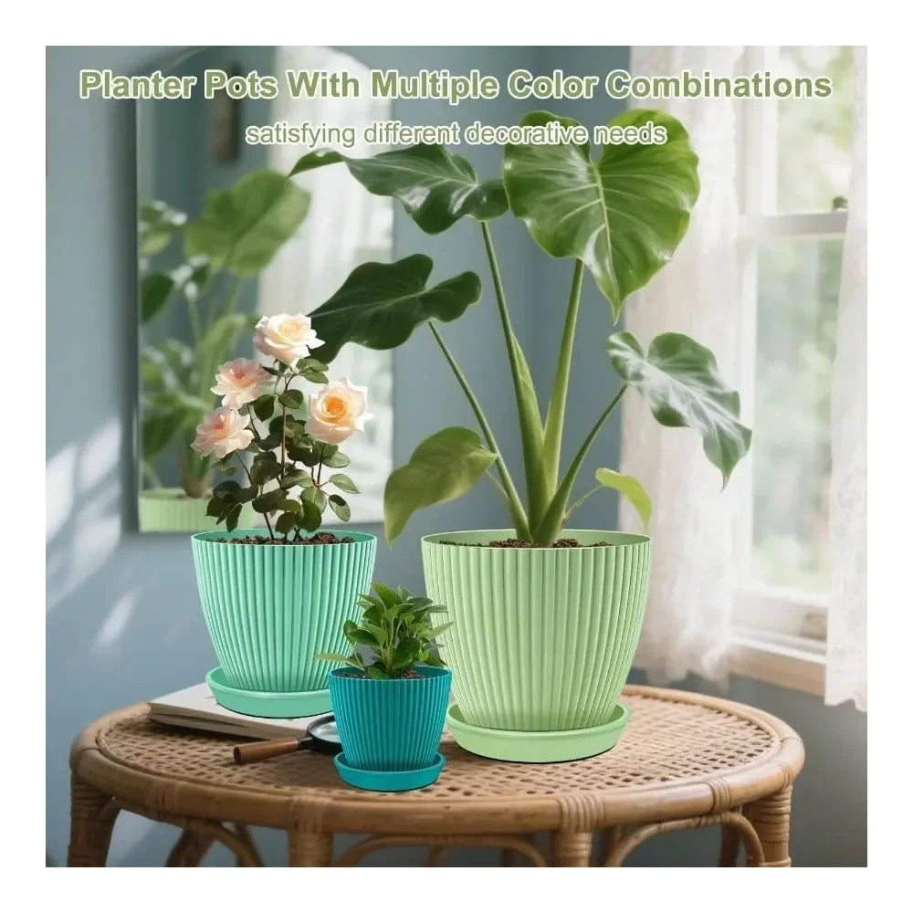 Set Of 6 Plastic Flower Pots With Drainage Holes For Plants