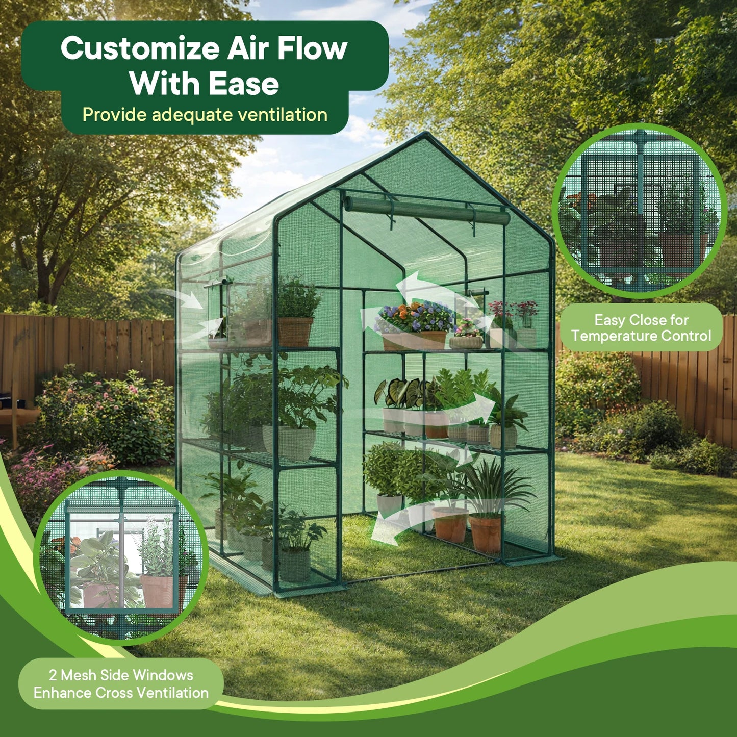 Portable Walk In Greenhouse With Screen Windows For Outdoor Plants