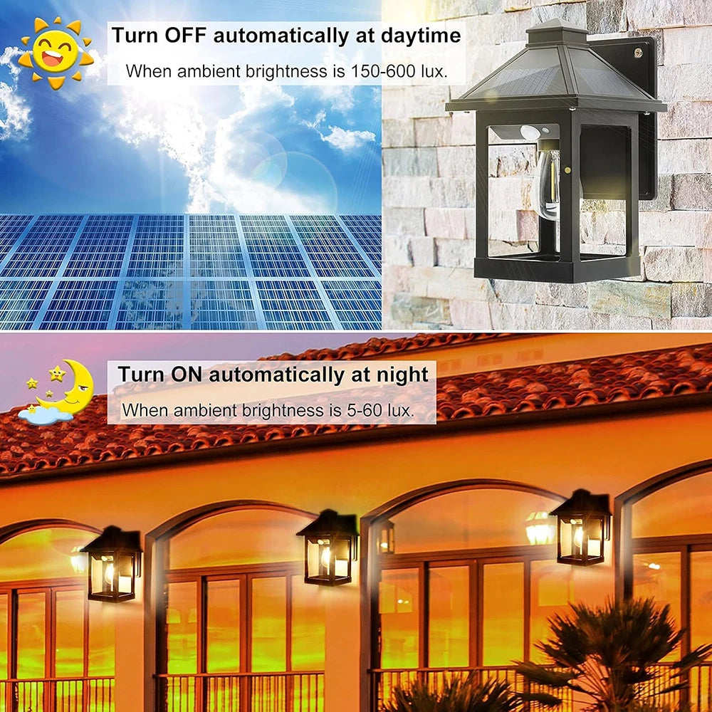 Solar Powered Wall Lanterns With Motion Sensor LED Sconce Lights