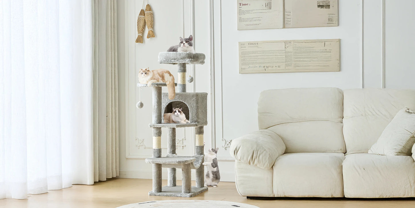 JHK Cat Tree Tall MultiCat Climbing Tower Natural Sisal Posts