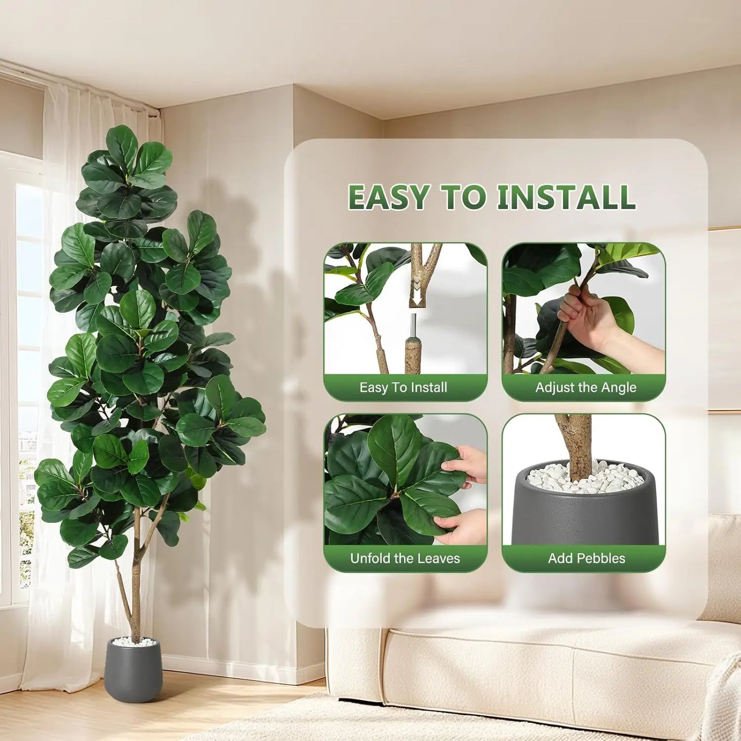HiMISS Fiddle Leaf Fig Artificial Tree In White Planter