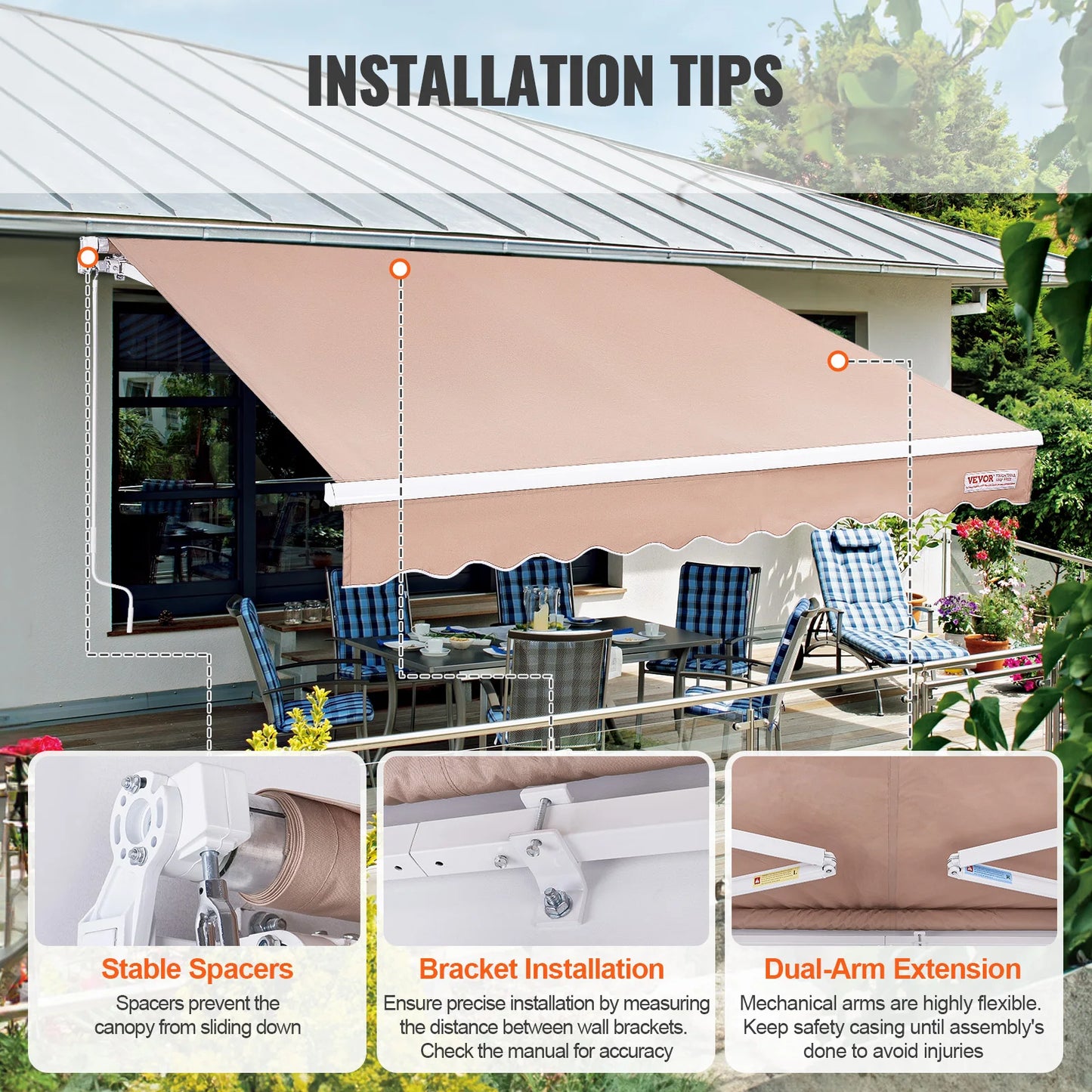 SucceBuy Manual Retractable Awning Outdoor Sun Shade Water Resistant