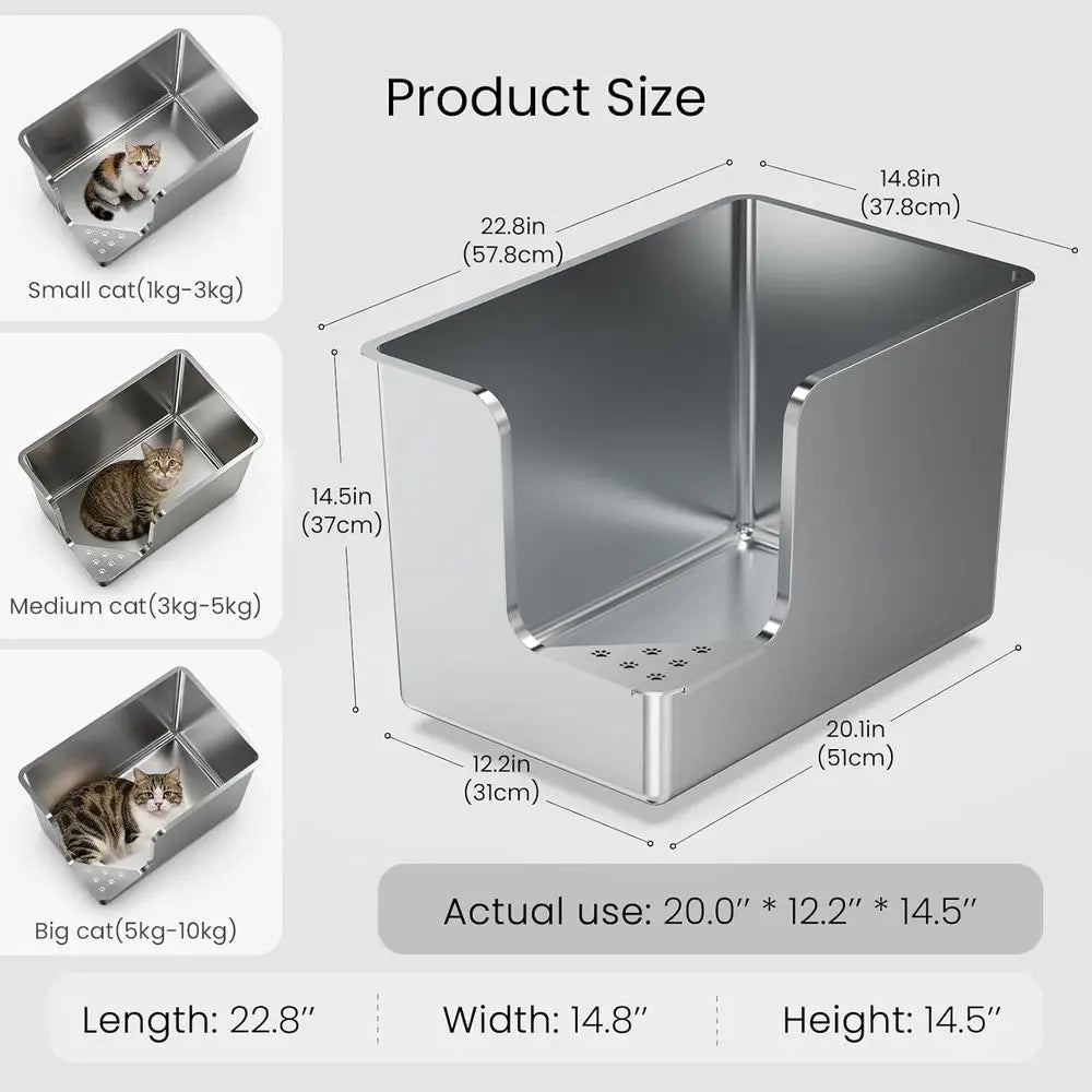 Stainless Steel Cat Litter Box With High Side And Wheels