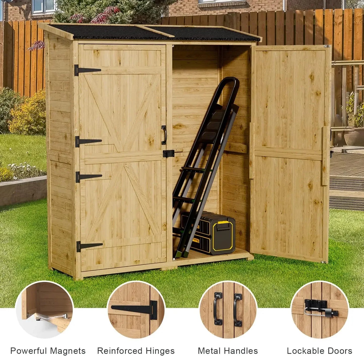Outdoor Storage Cabinet With Waterproof Roof And Lockable Double Doors