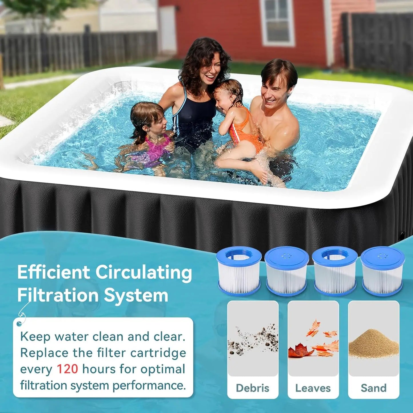 Inflatable Hot Tub Portable Square Spa With 120 Air Jets