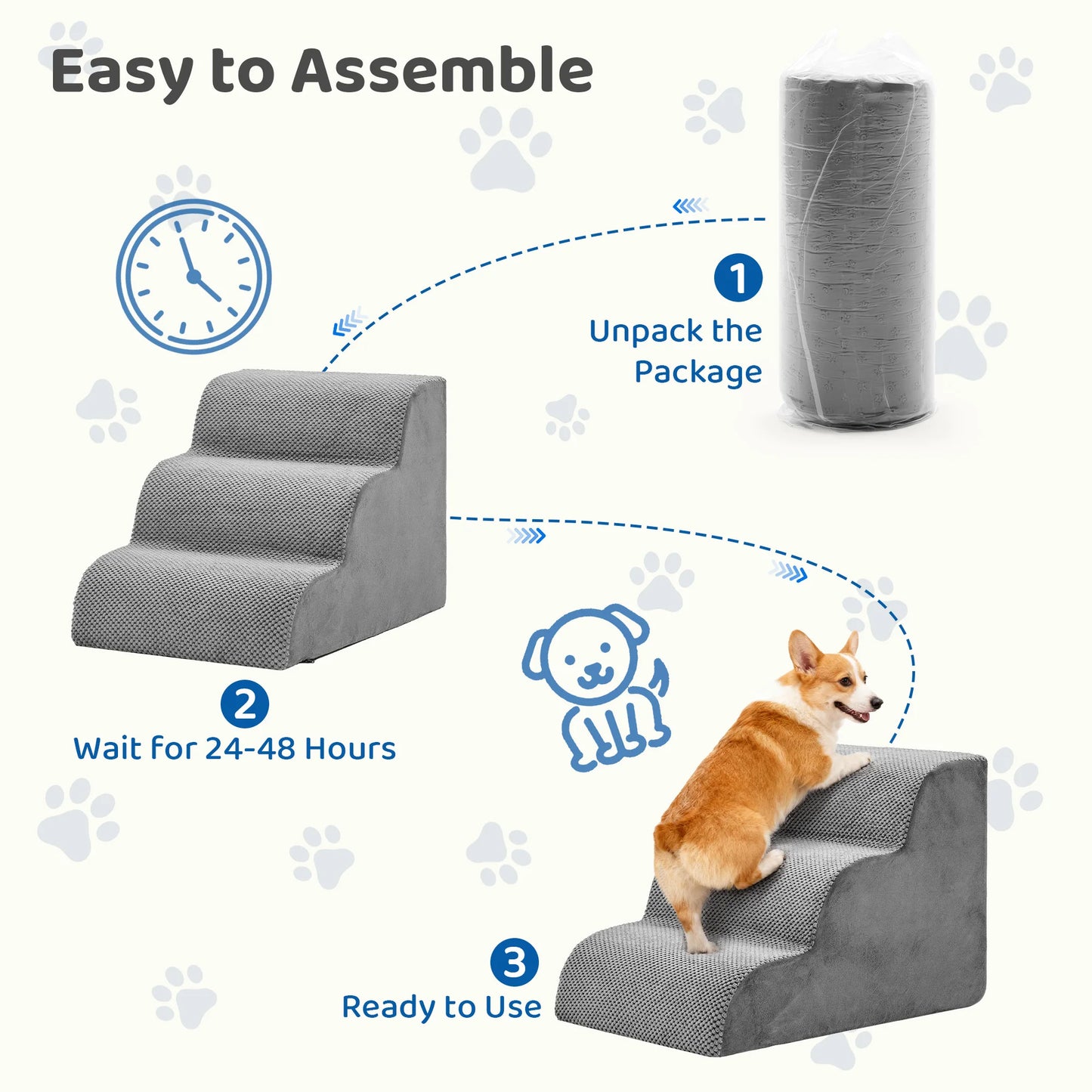 3-5 Step High-Density Foam Dog Stairs Ramp For Indoor Use