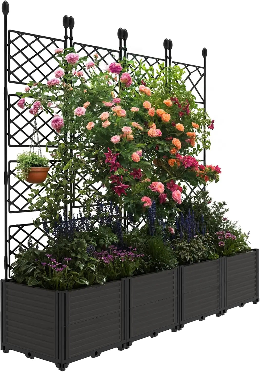 TWISTER.CK Plastic Planter Box With Trellis Rack For Outdoors