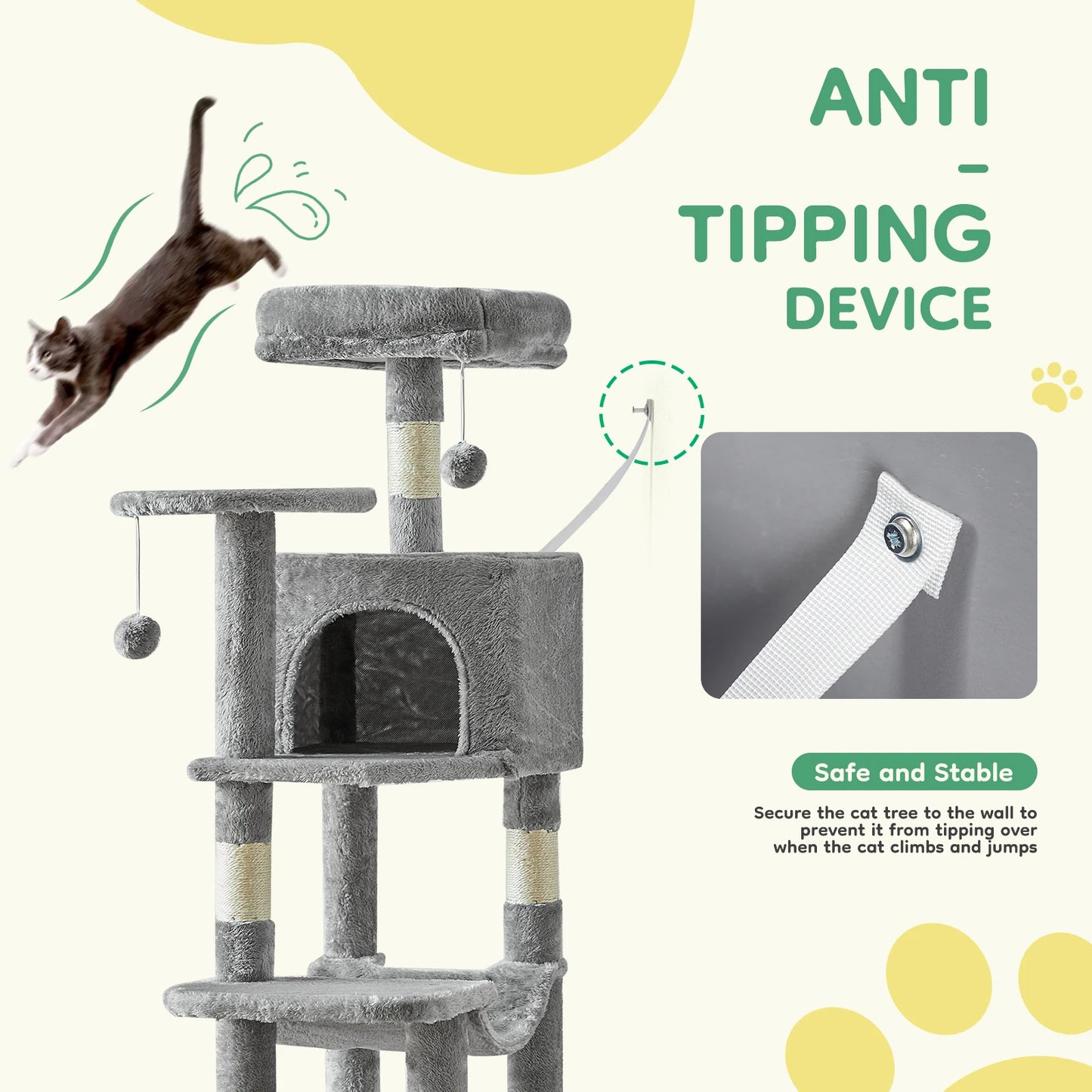 JHK Cat Tree Tall MultiCat Climbing Tower Natural Sisal Posts