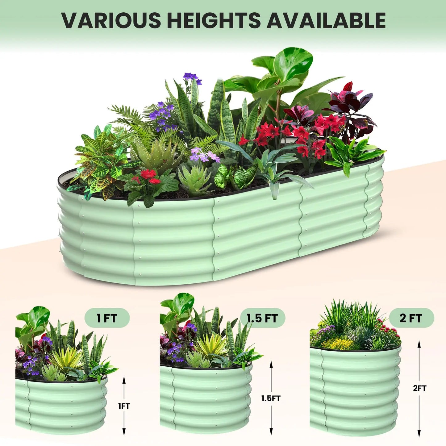 HiMISS Two Pack Oval Galvanized Steel Raised Garden Bed