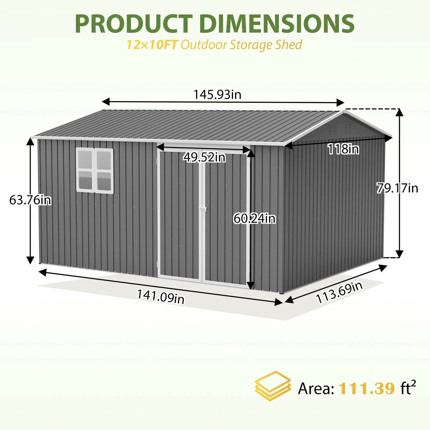 LZBEITEM Metal Outdoor Storage Shed Lockable Waterproof Garden