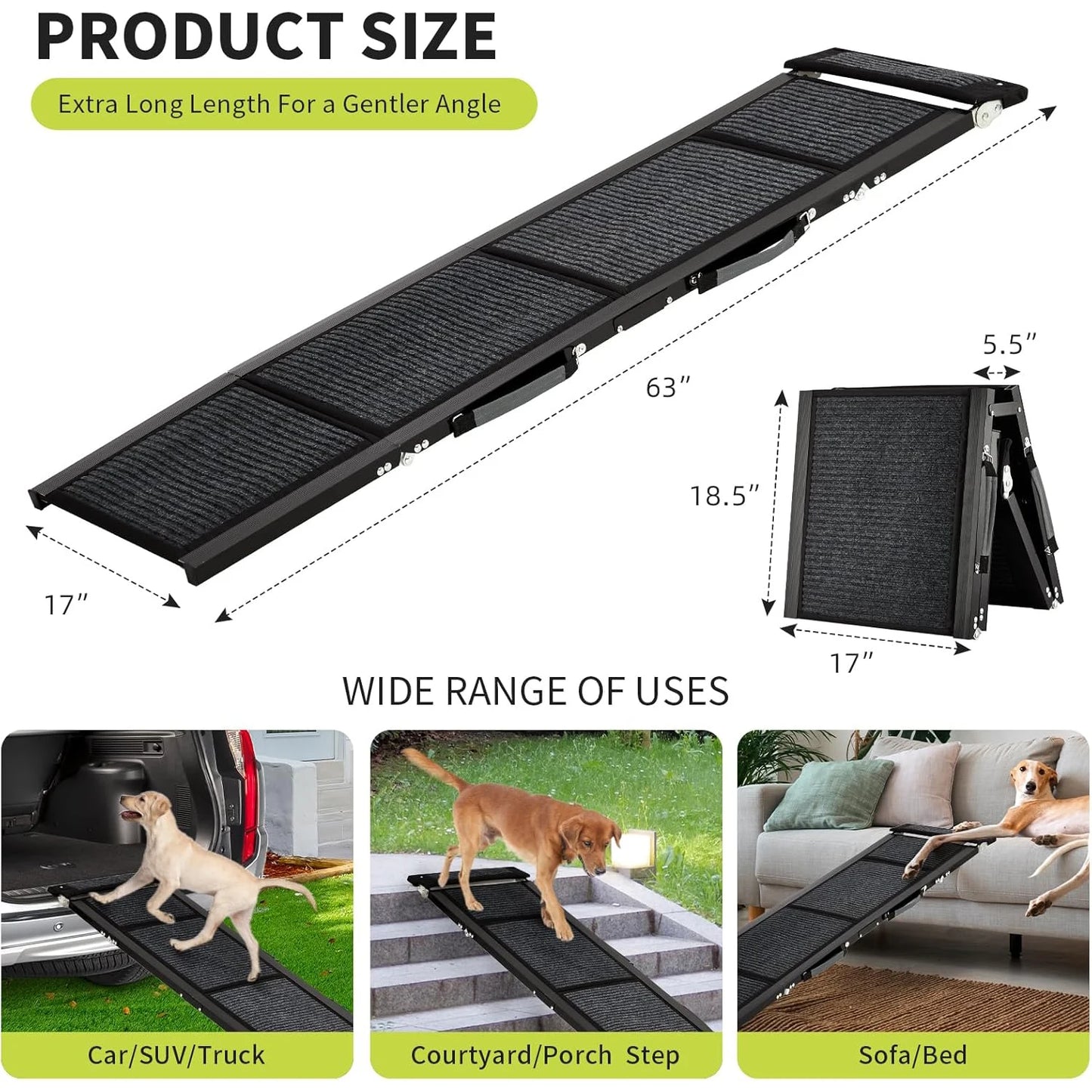 HiMISS Upgraded Car Dog Ramp With Non Slip Surface Folding