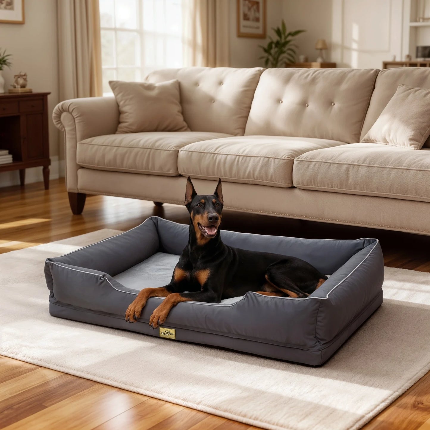 BINGOPAW Orthopedic Rectangular Dog Bed With Bolster Removable Cover