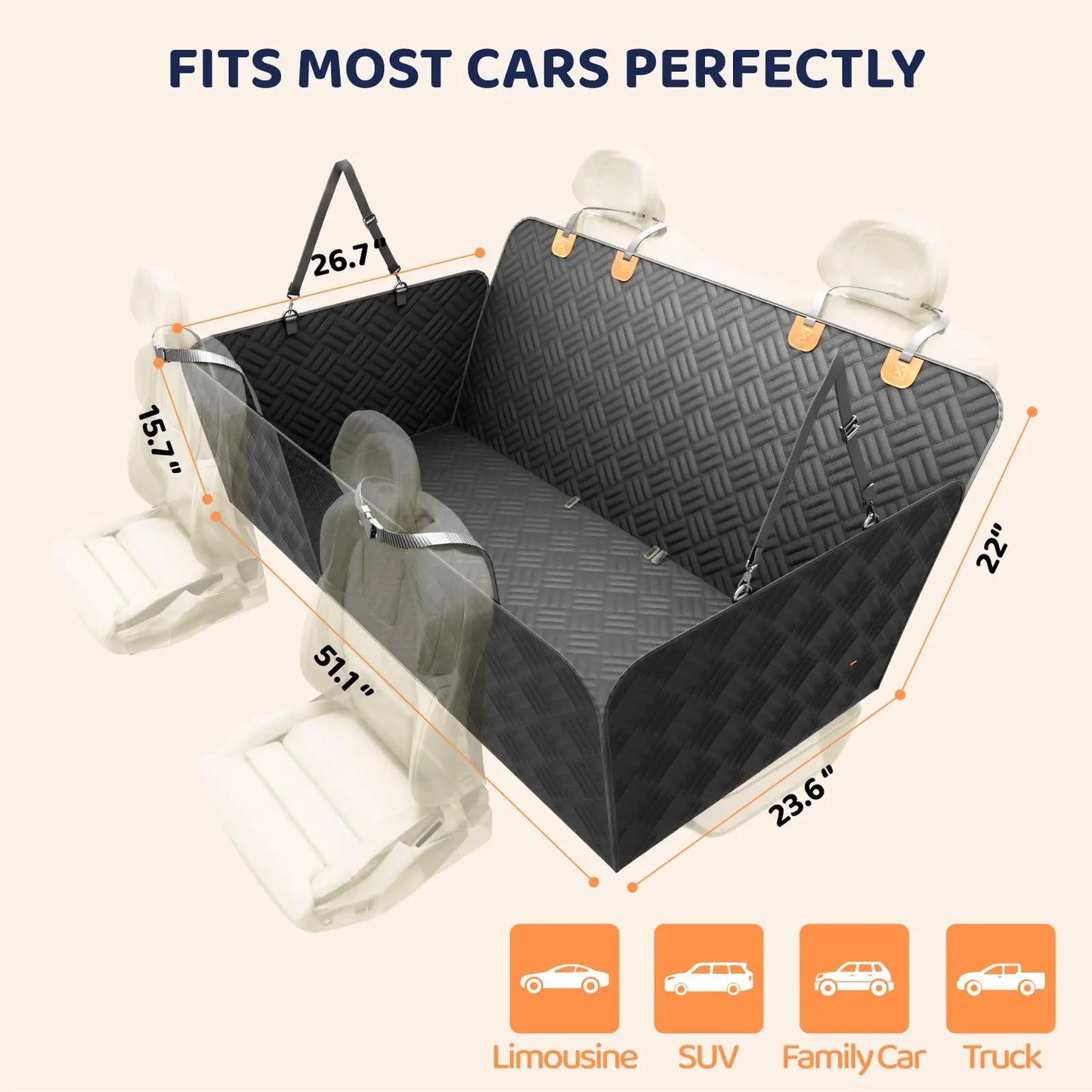Rear Seat Dog Cover Hammock With Hard Bottom Extender