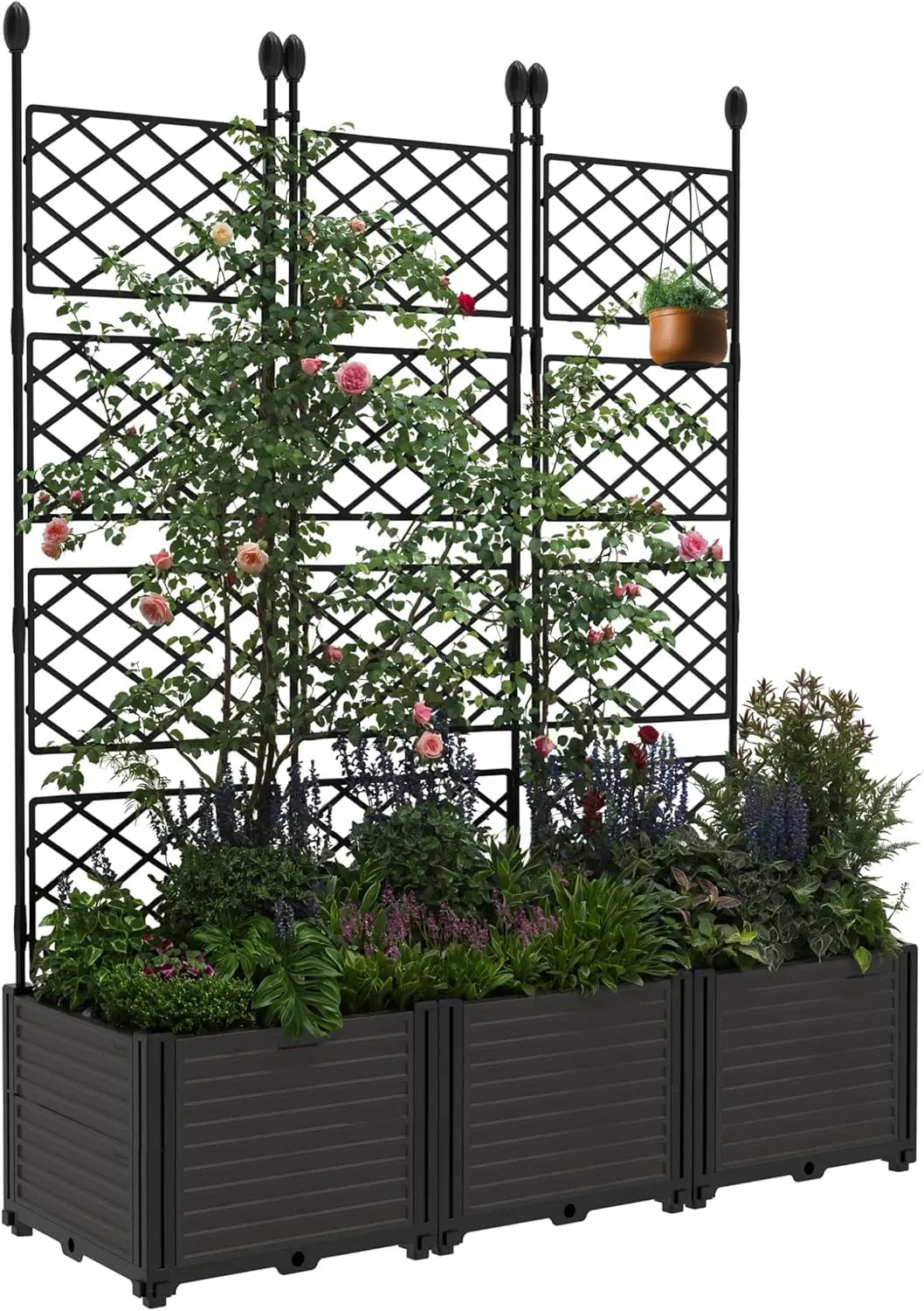 TWISTER.CK Plastic Planter Box With Trellis Rack For Outdoors