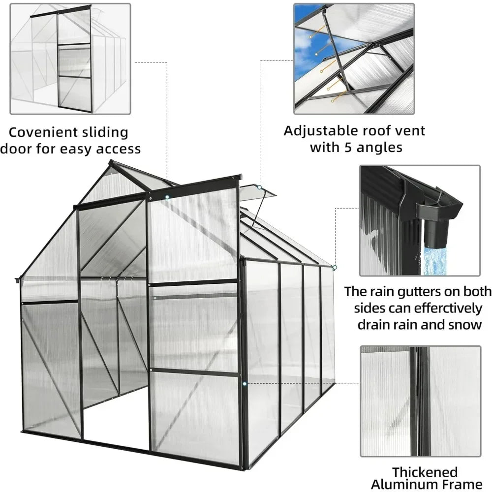 Walk-In Polycarbonate Greenhouse Aluminum Frame Roof Vent