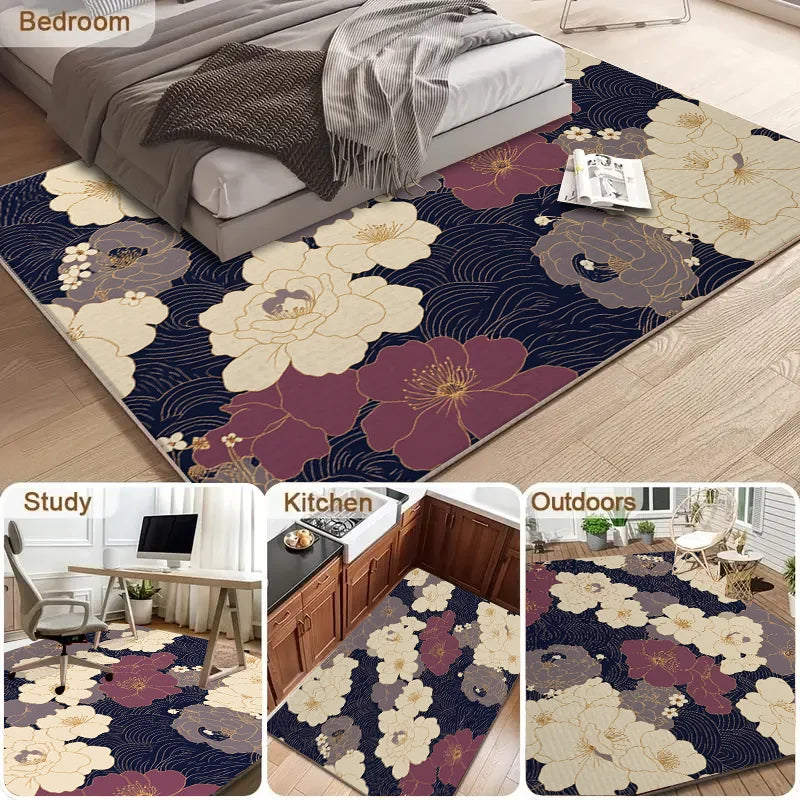 VIKAMA Persian Floral Modern Living Room Area Rug Polyester