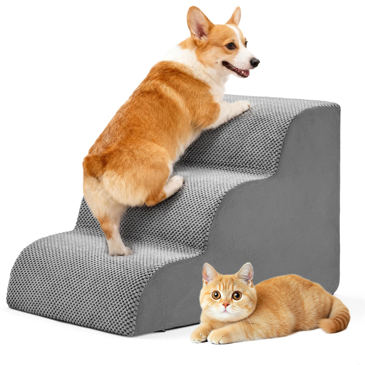 3-5 Step High-Density Foam Dog Stairs Ramp For Indoor Use