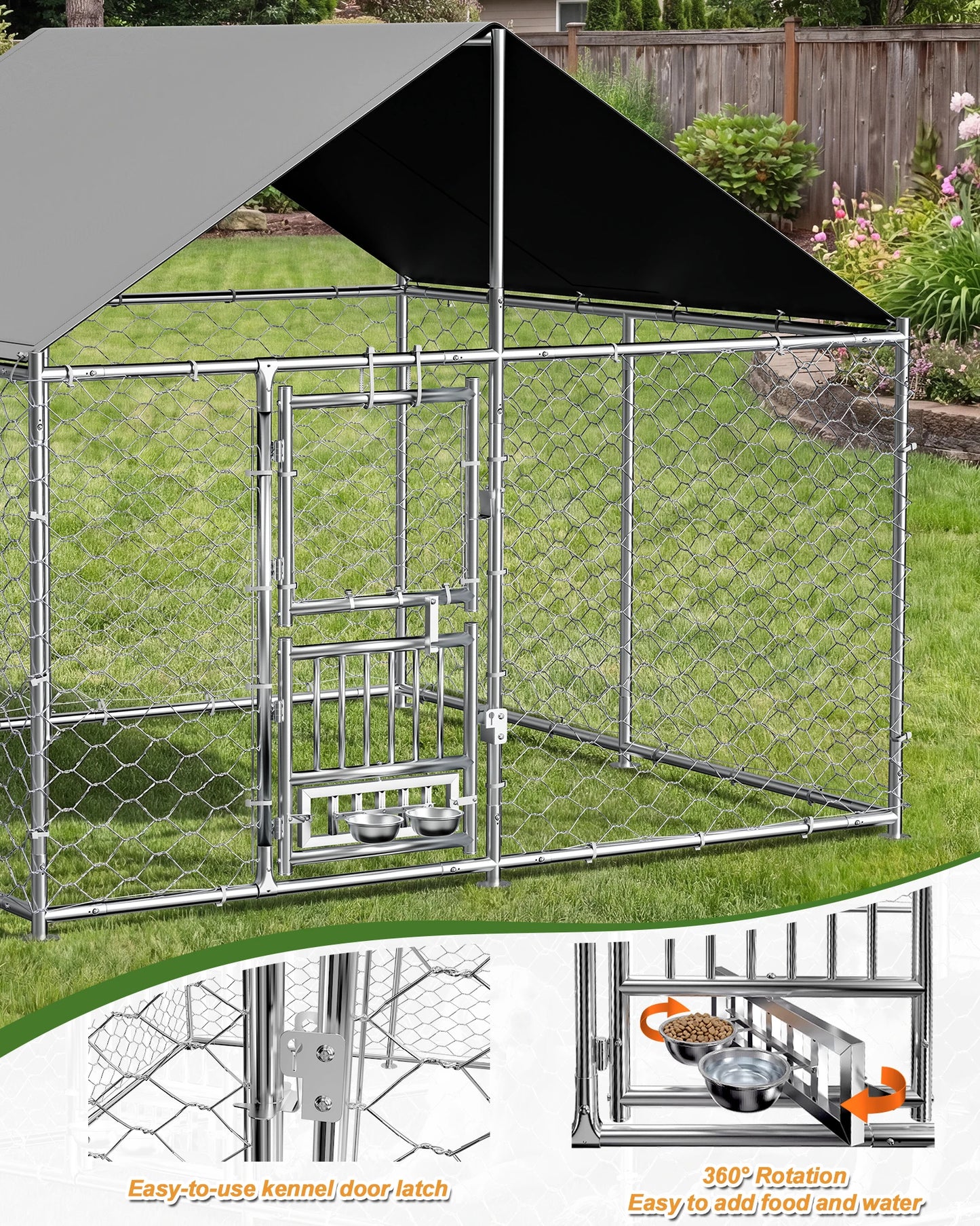 Outdoor Dog Kennel With Rotating Feeder And Roof Heavy Duty
