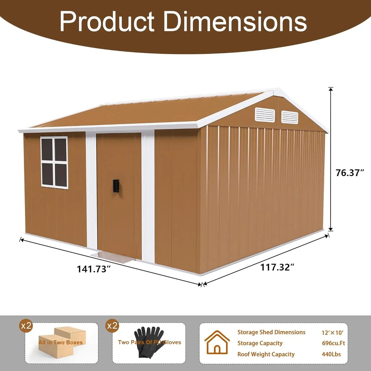 Metal Outdoor Storage Shed With Windows Door And Ventilation