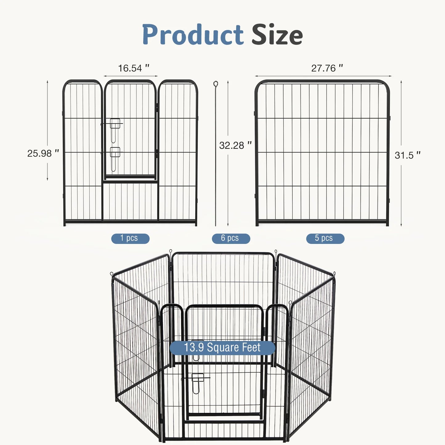 JHK 6-Panel Foldable Metal Dog Playpen