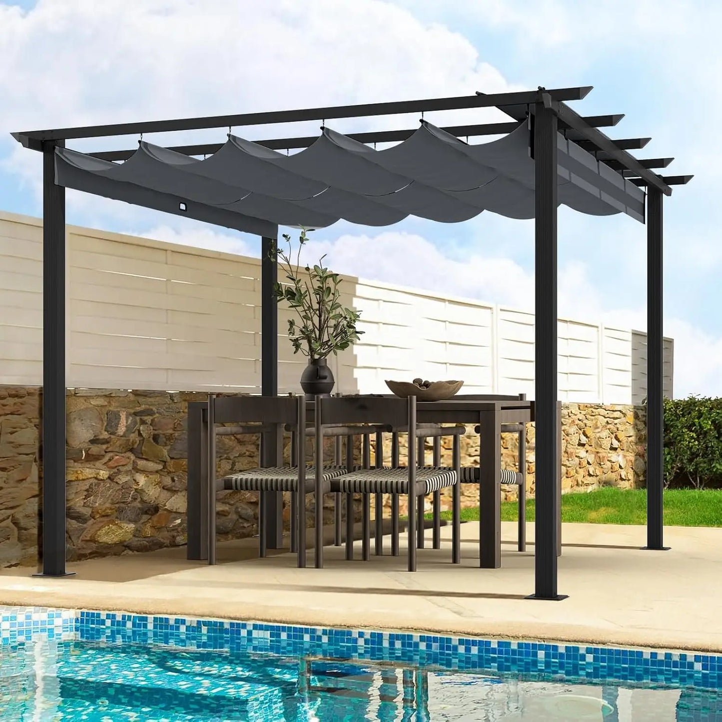 Retractable Pergola With Sun Shade Canopy Aluminum Frame Shelter For Backyard