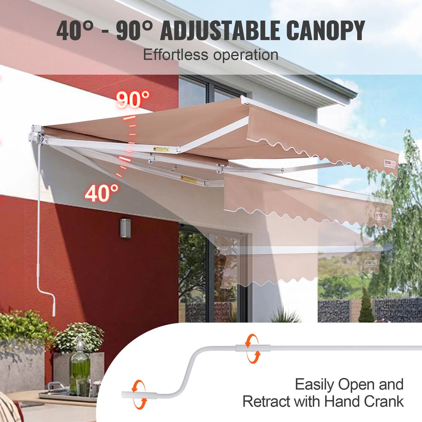 SucceBuy Manual Retractable Awning Outdoor Sun Shade Water Resistant