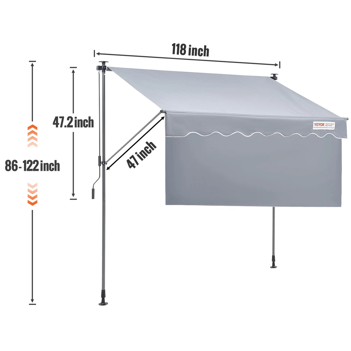SucceBuy Manual Retractable Awning Outdoor Sun Shade Water Resistant