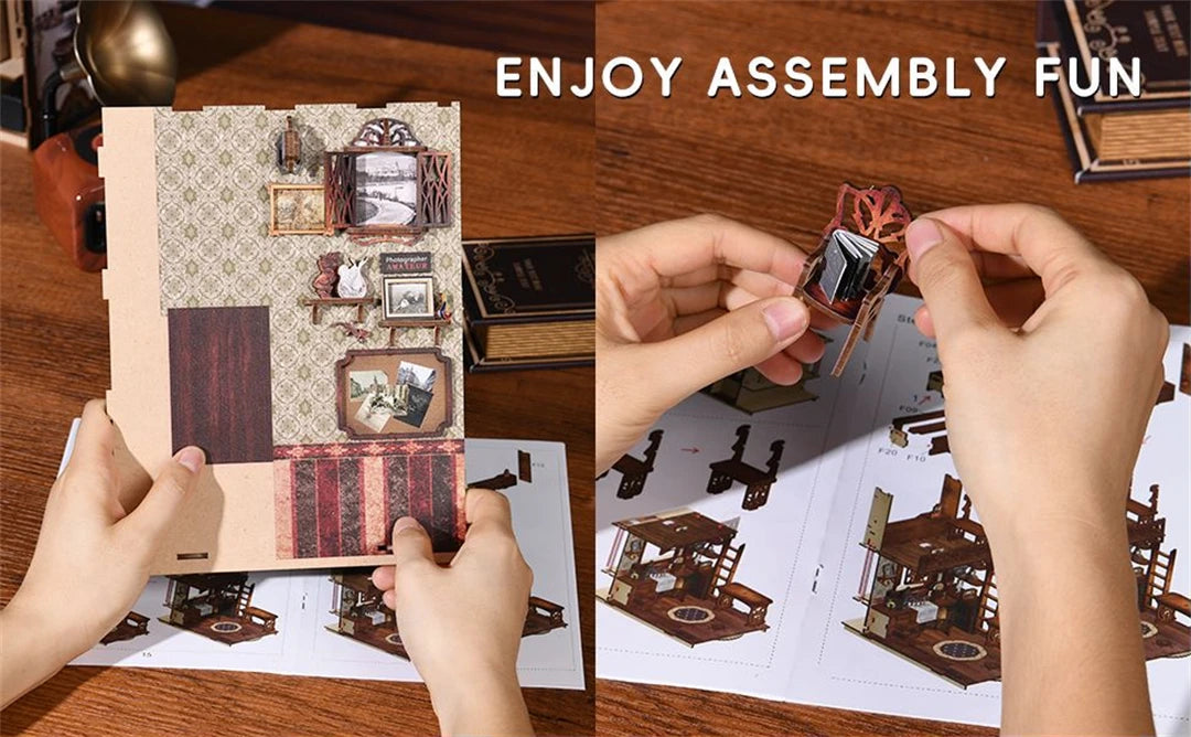 DIY Wooden Puzzle Miniature House Kit For Bookshelf Decor