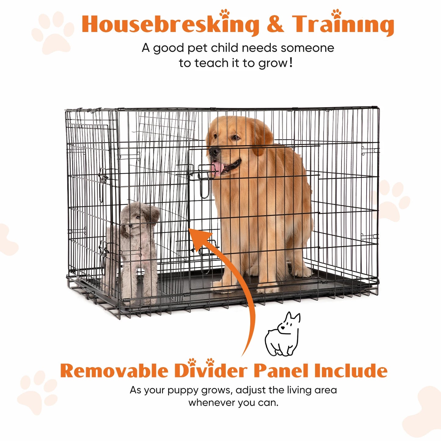 JHK Double Door Folding Metal Dog Cage With Durable Tray