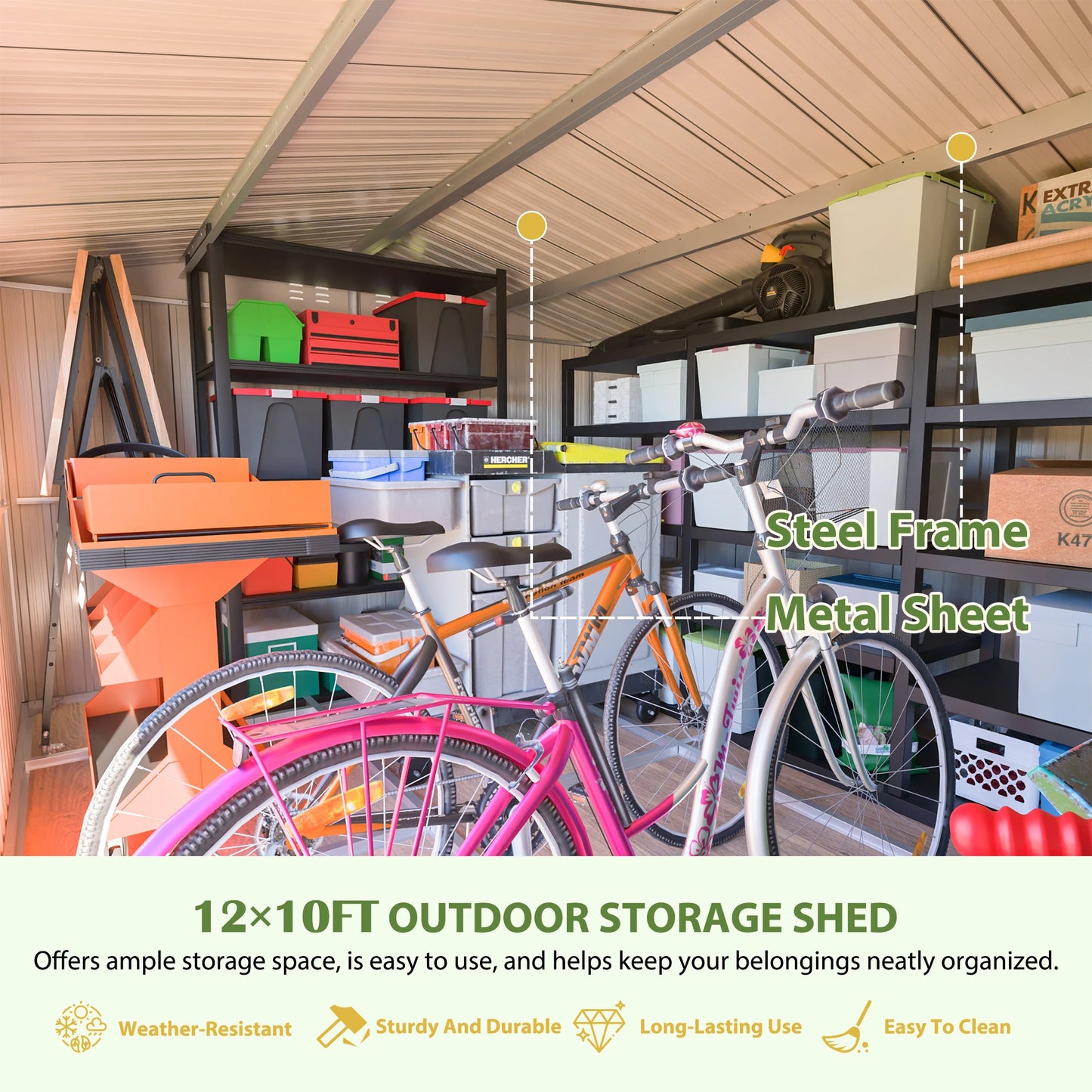 LZBEITEM Metal Outdoor Storage Shed Lockable Waterproof Garden