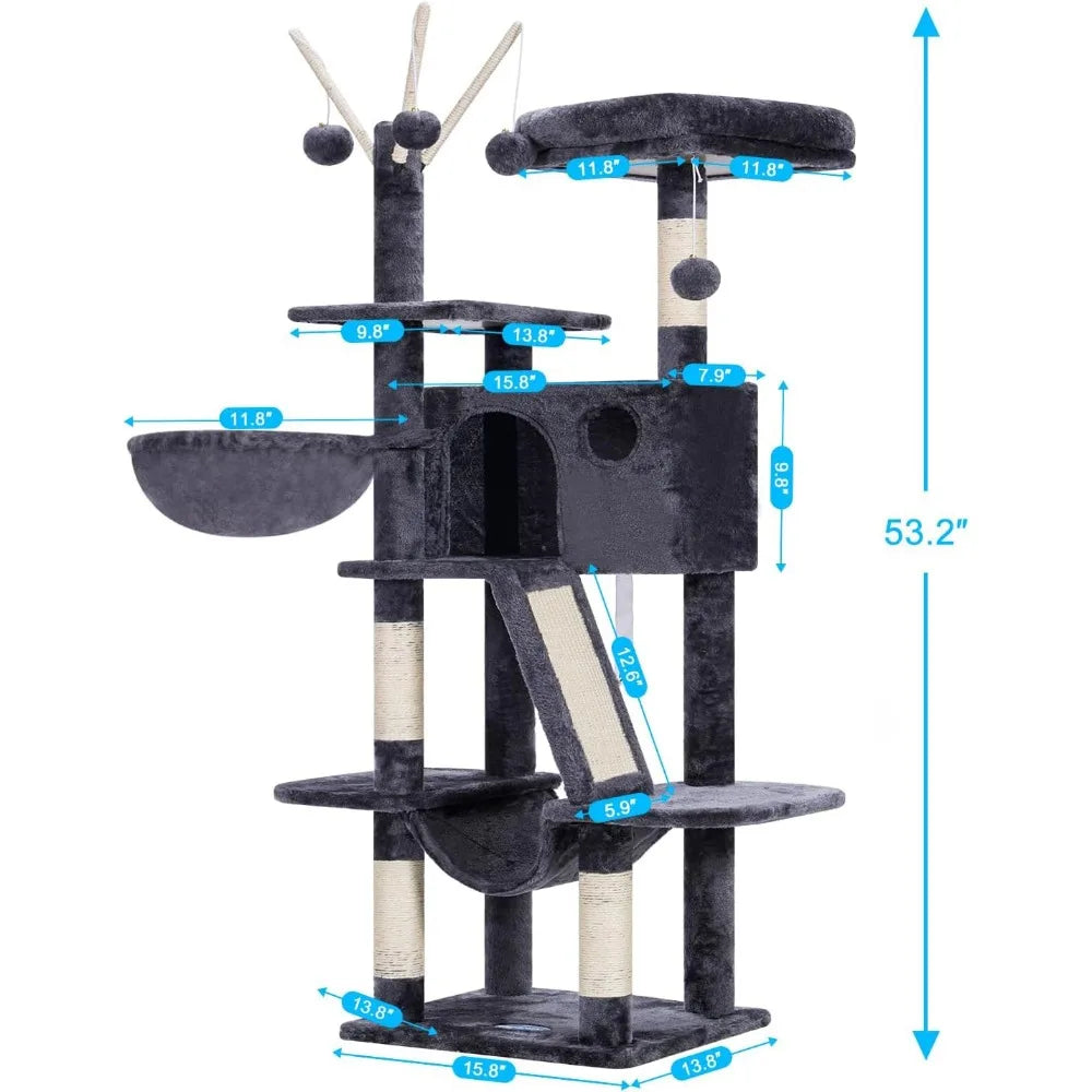 NBVCX Cat Tree Tower With Hammock Condo Scratching Posts