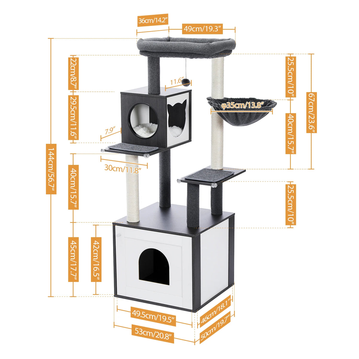 PAWZ Ro Multilevel Cat Tree With Scratching Posts And Hammock