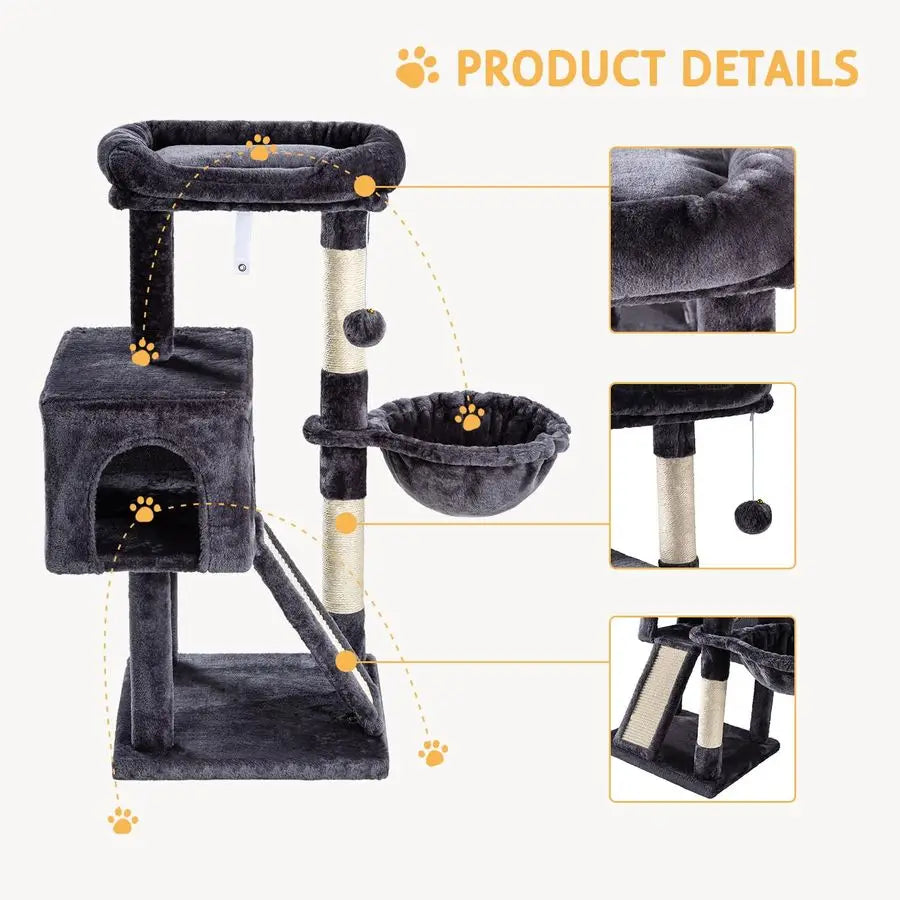 XMSJ Cat Tree Tower With Hammock And Sisal Scratching Post For Indoor Cats