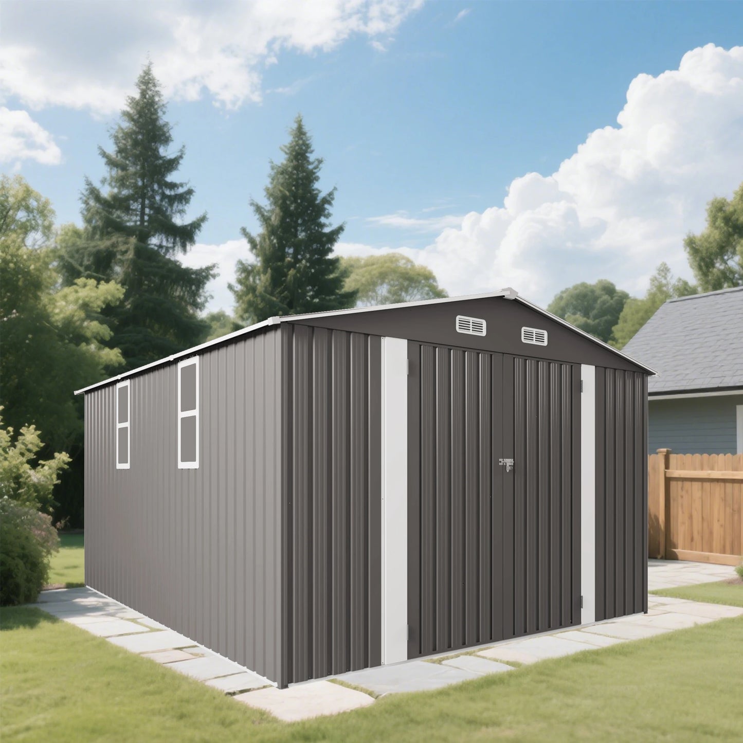 SUSUA Outdoor Metal Storage Shed With Double Door Waterproof