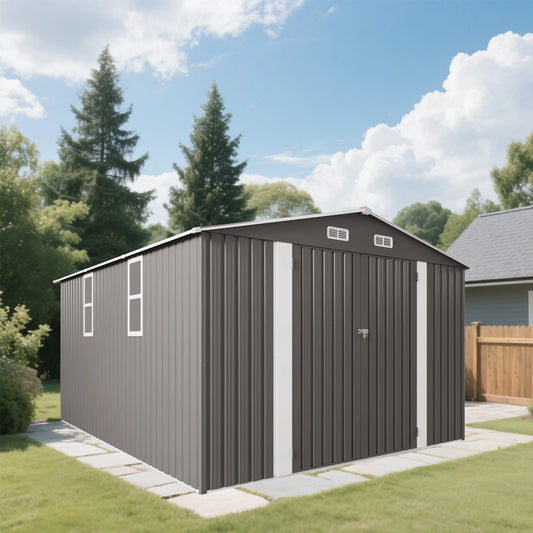 SUSUA Outdoor Metal Storage Shed With Double Door Waterproof