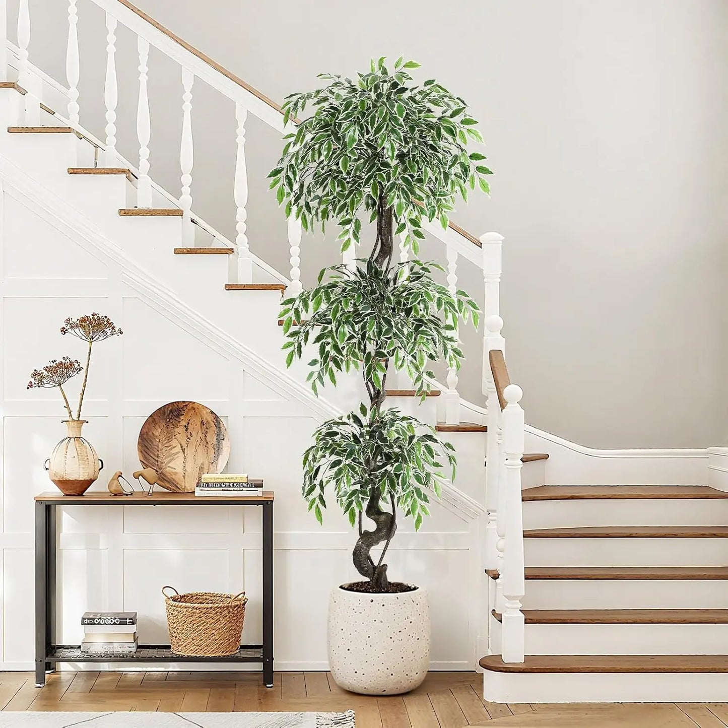 HiMISS Artificial Ficus Tree Indoor Outdoor Pebbles Moss Decor