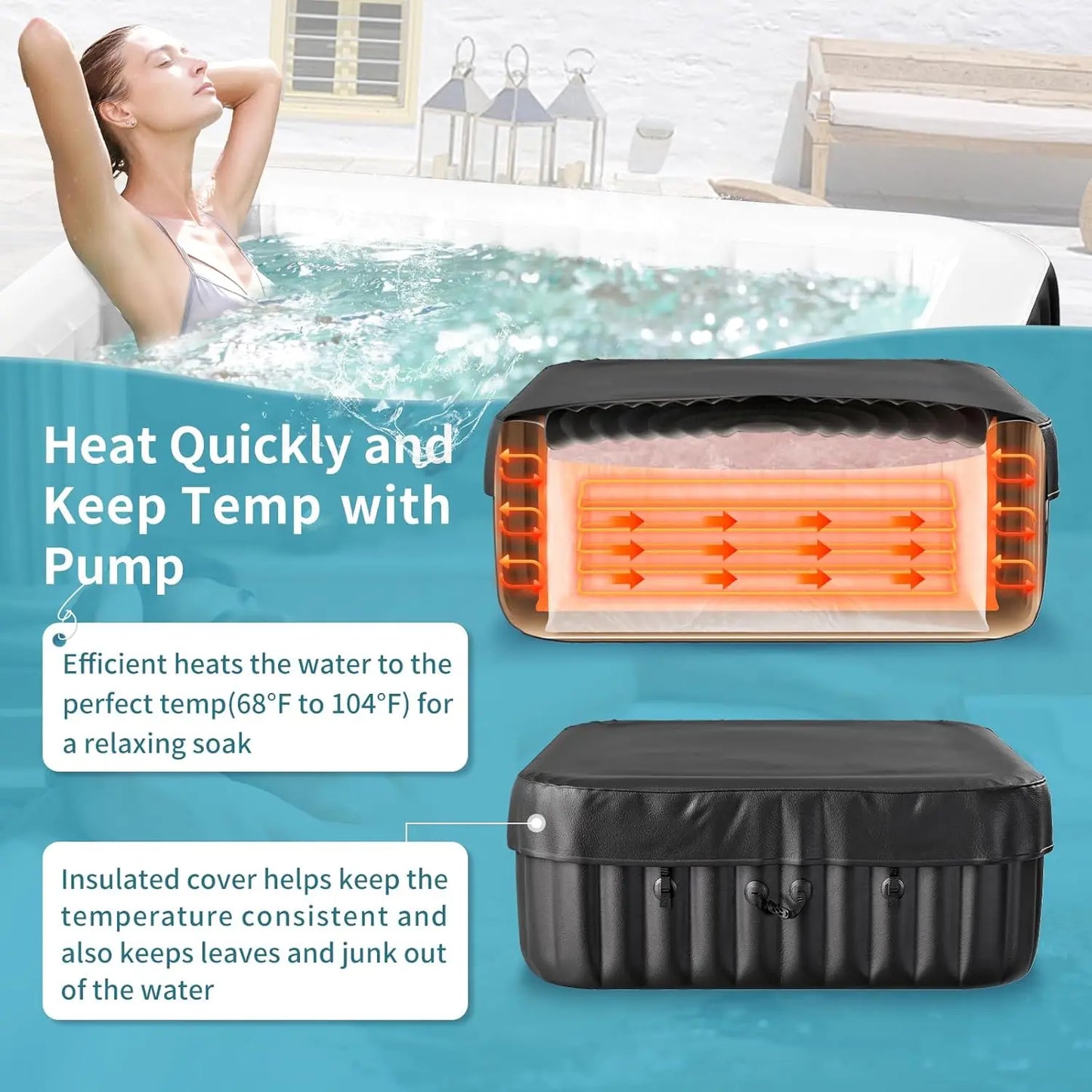 Inflatable Hot Tub Portable Square Spa With 120 Air Jets
