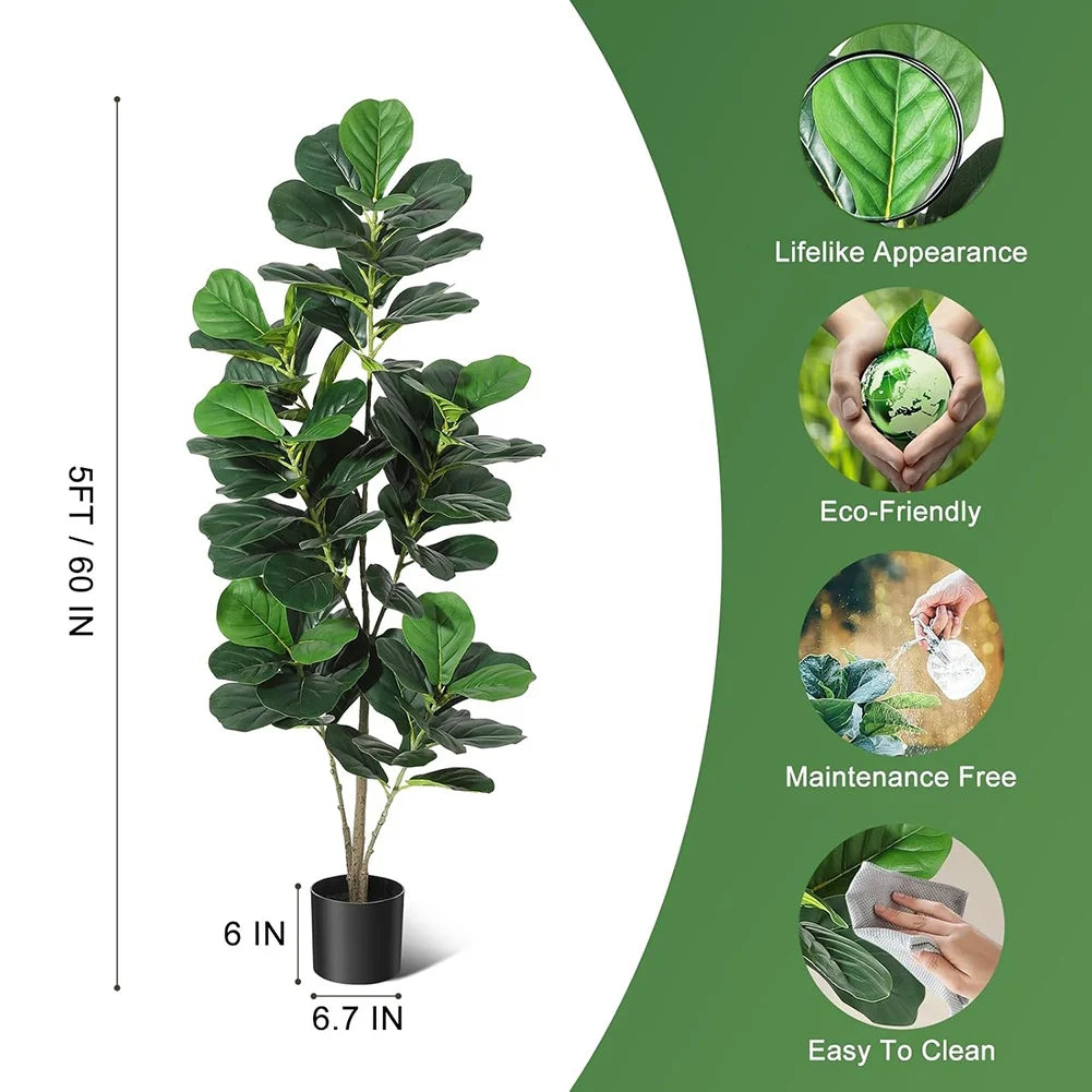 HiMISS Artificial Fiddle Leaf Fig Tree With Pot Home Decor