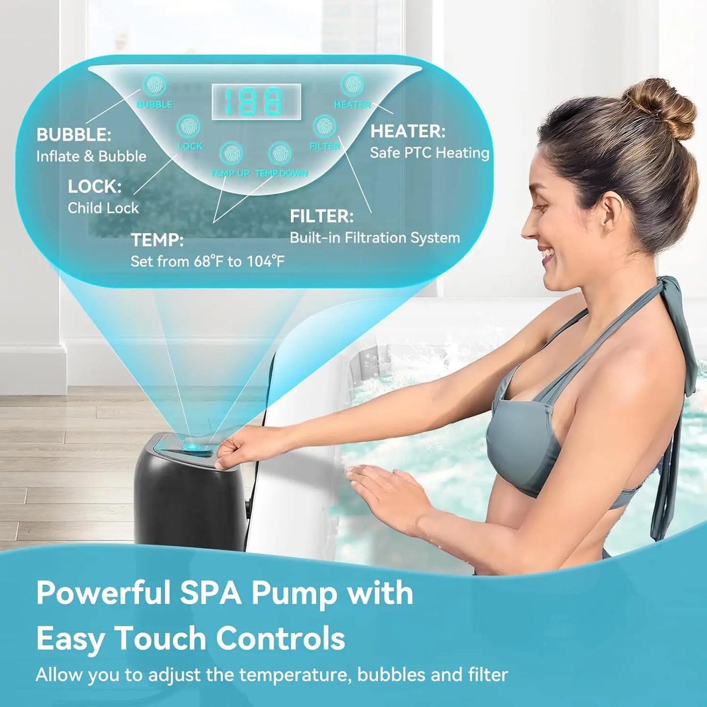 Inflatable Hot Tub Portable Square Spa With 120 Air Jets