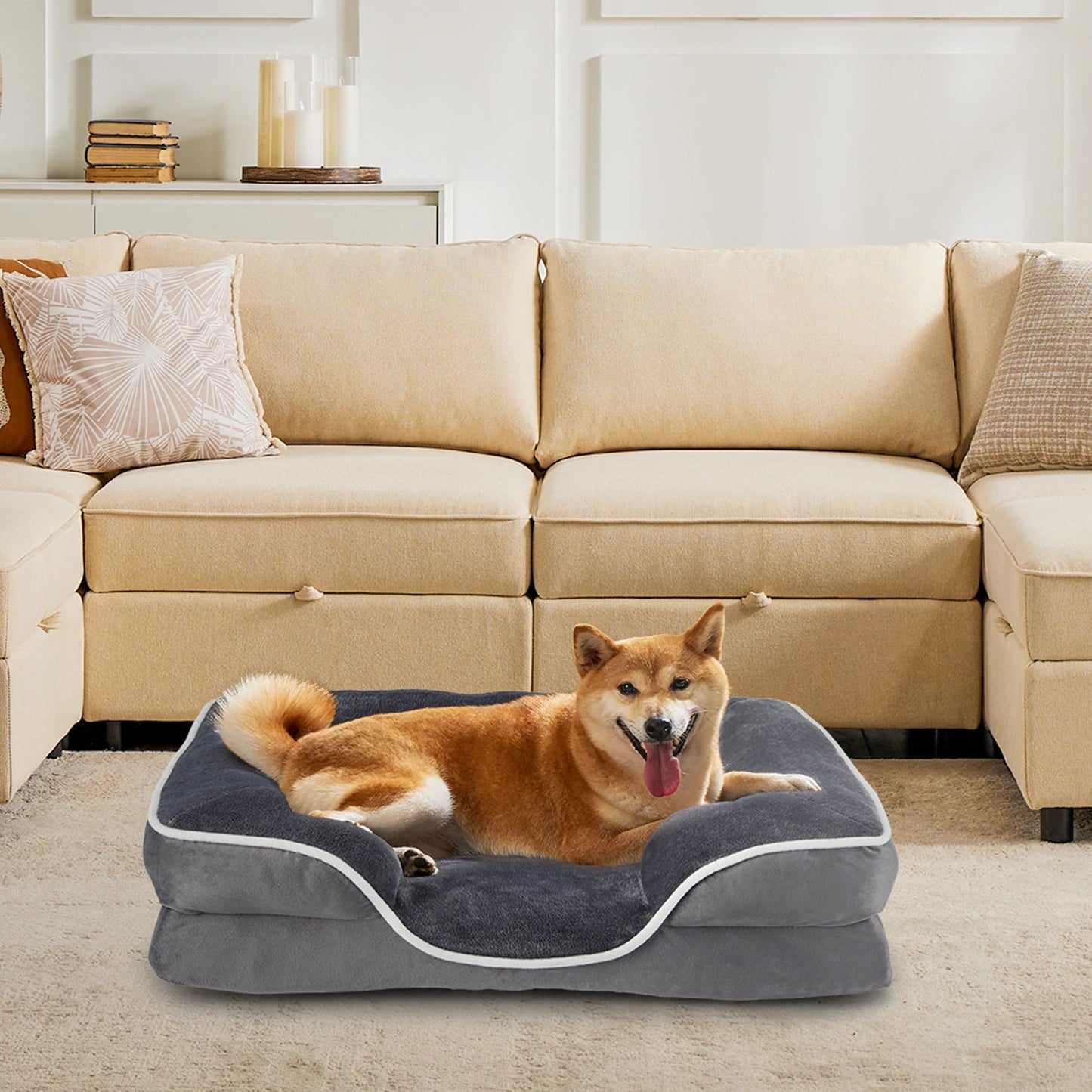 JHK Orthopedic Memory Foam Dog Bed With Removable Cover And Waterproof Liner