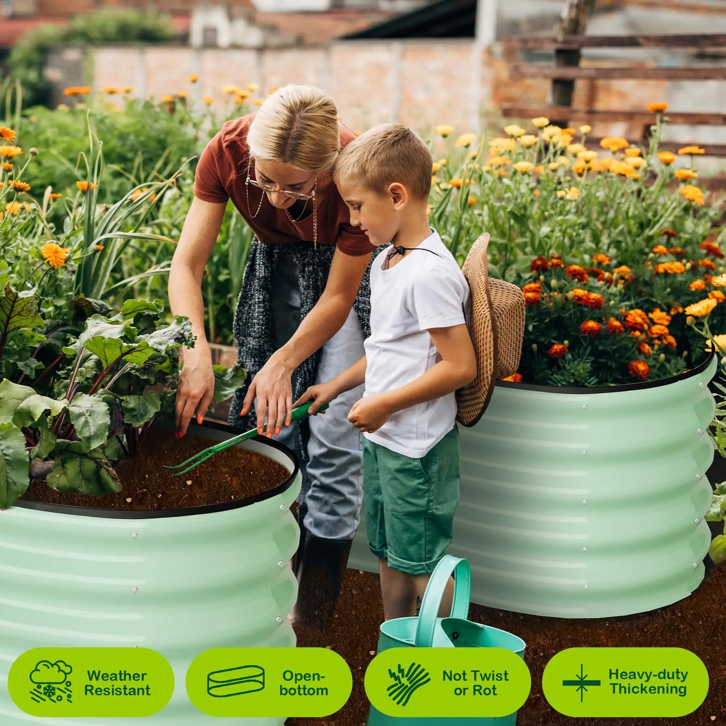 HiMISS Two Pack Oval Galvanized Steel Raised Garden Bed
