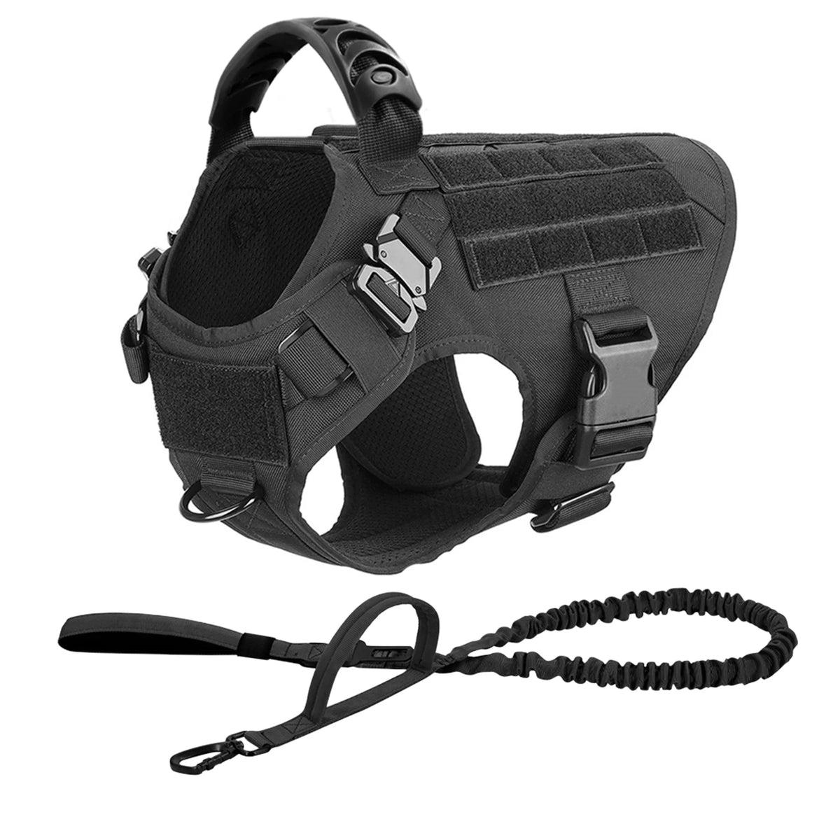 Padded Tactical Dog Harness And Leash Set For Large Dogs
