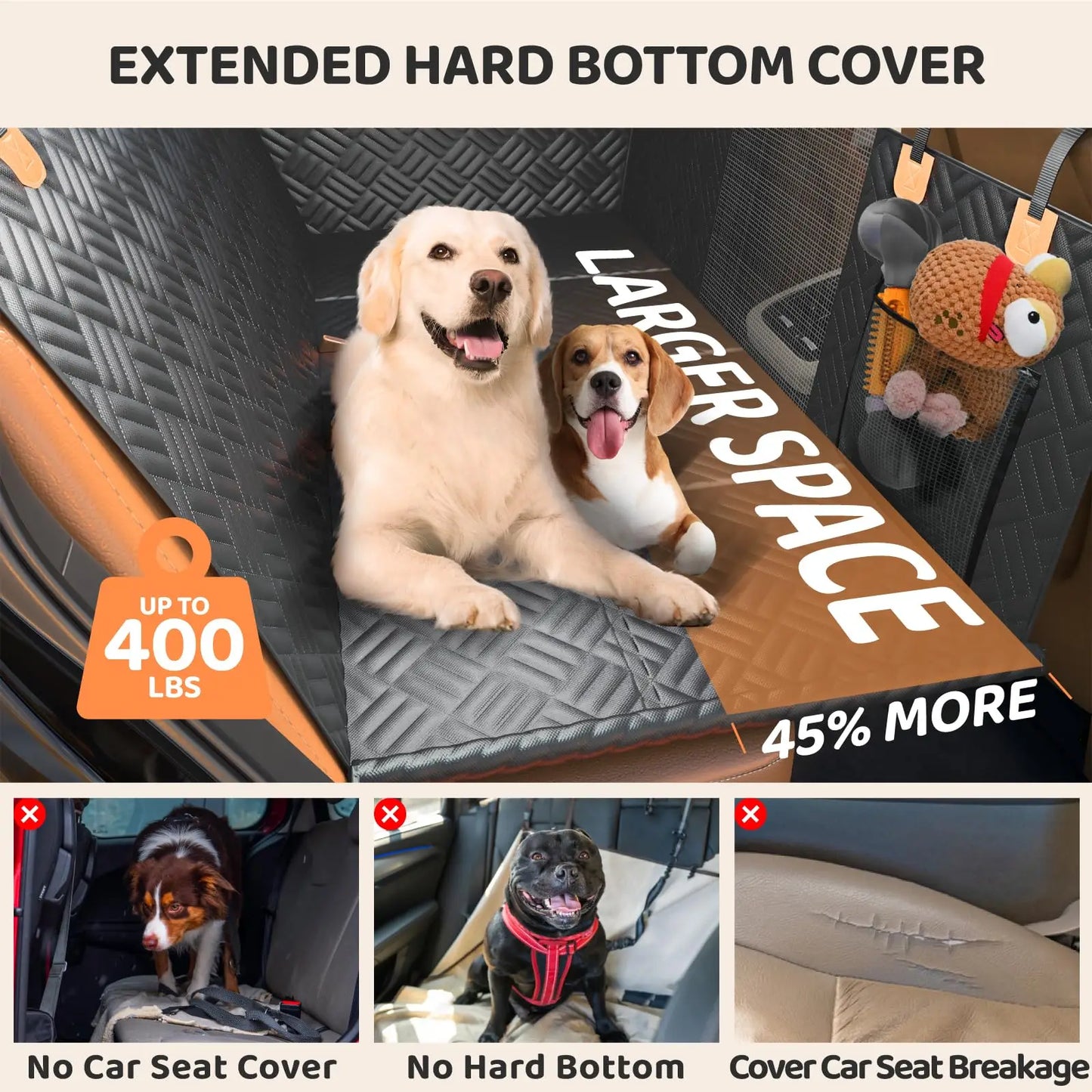 Rear Seat Dog Cover Hammock With Hard Bottom Extender