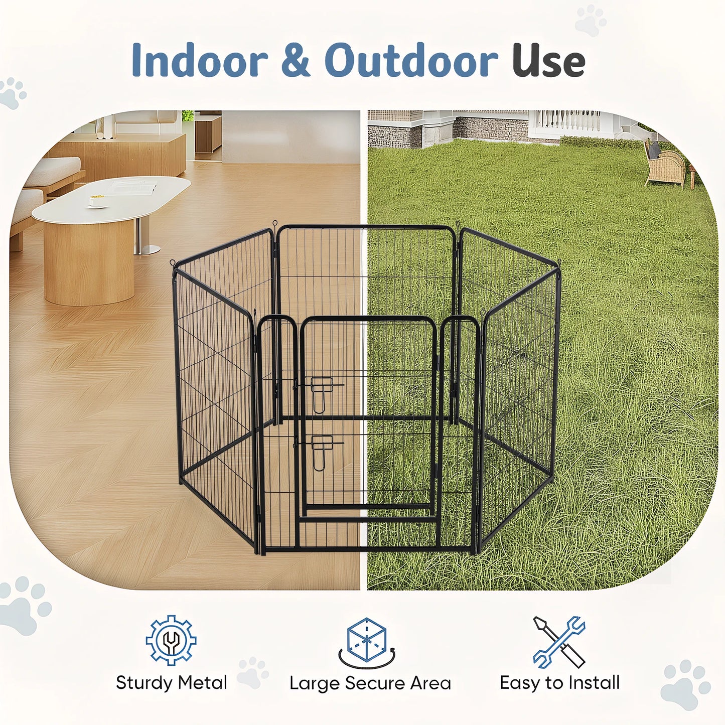JHK 6-Panel Foldable Metal Dog Playpen