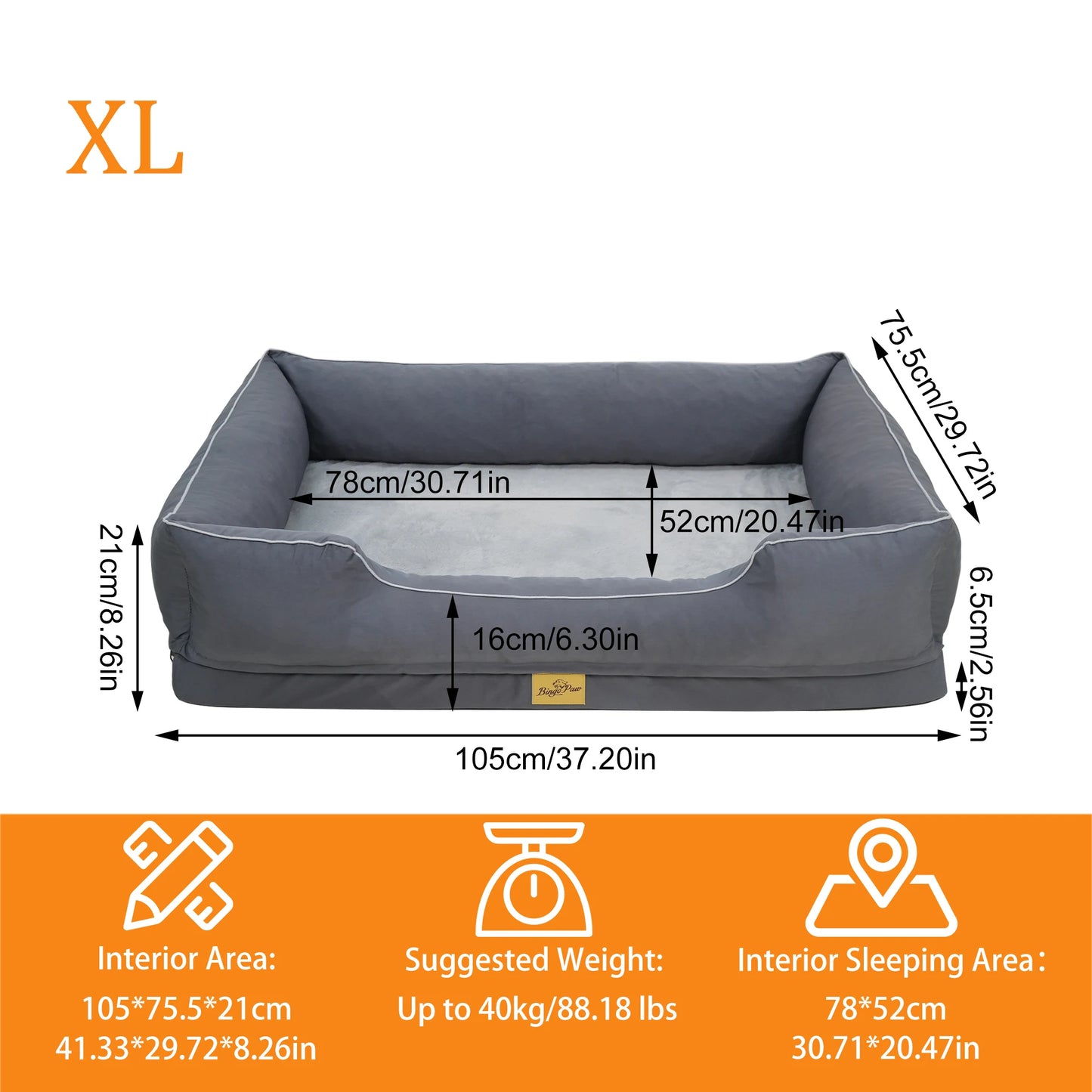 BINGOPAW Orthopedic Rectangular Dog Bed With Bolster Removable Cover