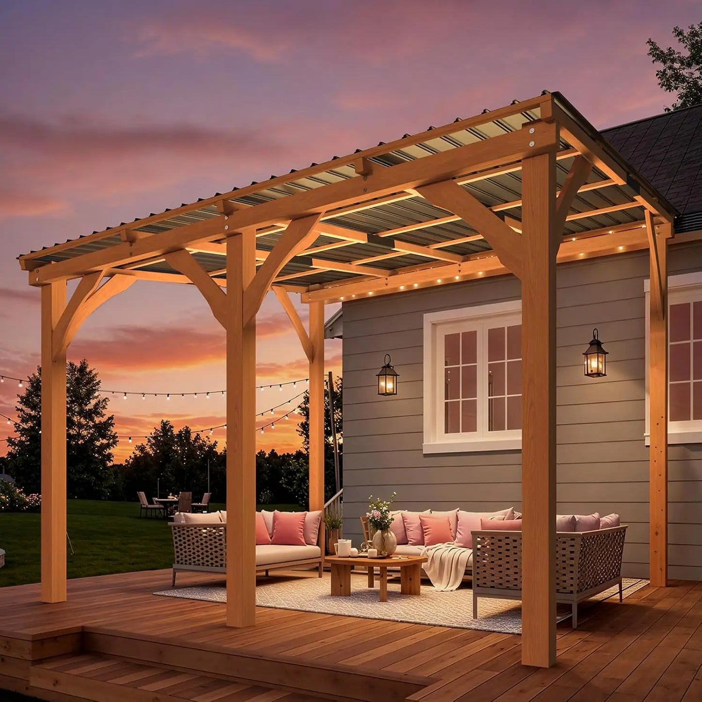 Outdoor Wood Cedar Gazebo For Patio Wall Mounted Customized